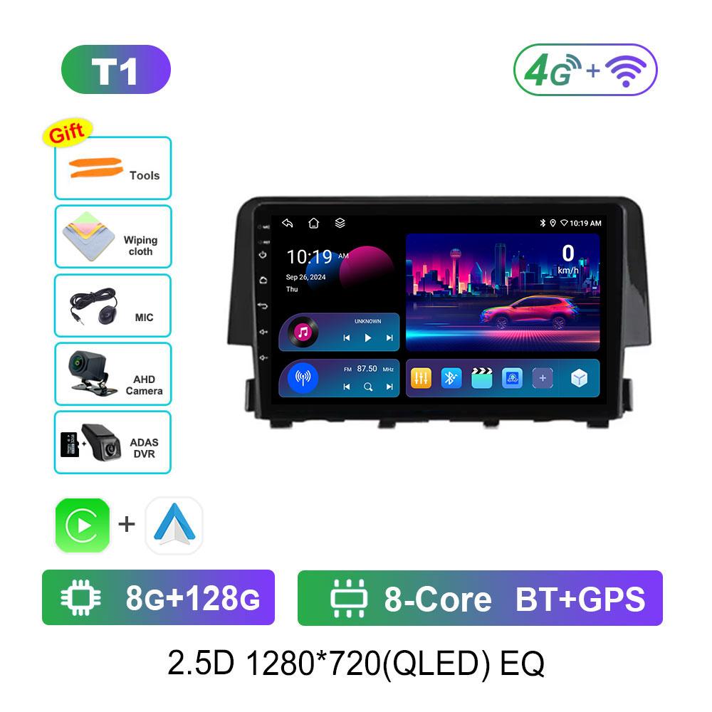 For Honda Civic 10th 2016 - 2021 Android 14 Intelligent System Car Radio Multimedia Video Player Navigation GPS 4G WIFI DSP