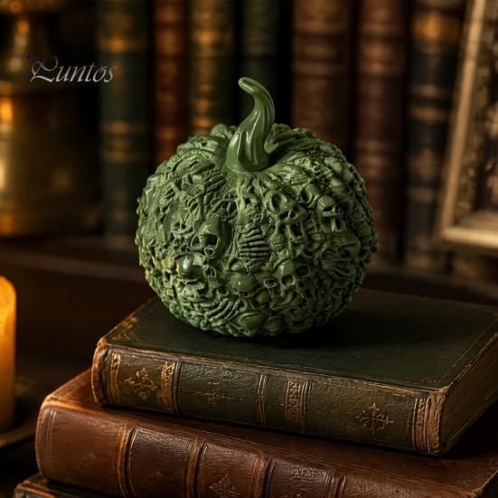 Gifts for Dark Aesthetic Lovers 3D Printed Halloween Skull Pumpkin Decorations, Skeleton Head Desktop Ornament, Decorative Relief Crafts Table
