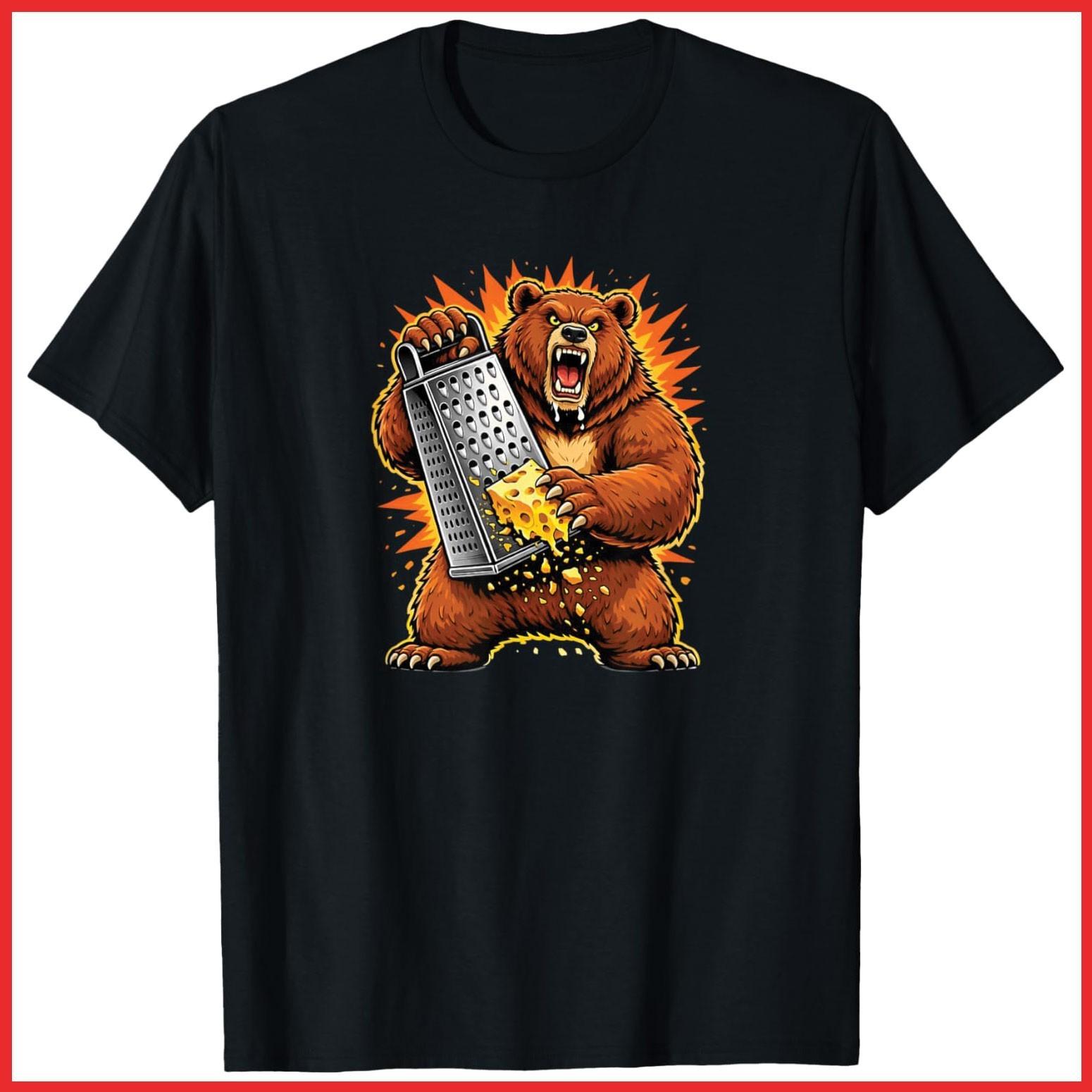 Angry Bear Grating Cheese Grater Hater Black Cotton T-Shirt S-5XL XL