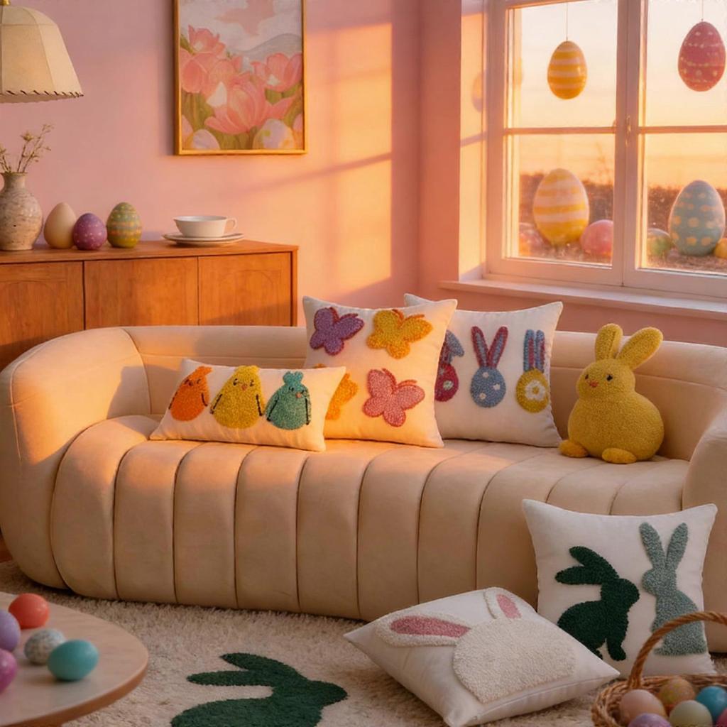 Ostern 3D Bestickter Floraler Kissenbezug für Wohnzimmer und Schlafzimmer Abnehmbar und Waschbar Dekorative Kissenhülle – Stil B