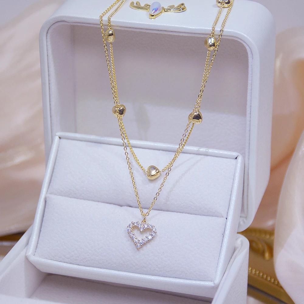 Heart-shaped Necklace Green Zircon Jewelry Sets for Women Exquisite Crystal Pendant Chain Women's Earings Wedding