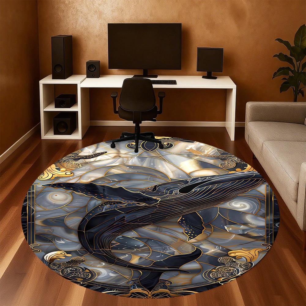1PC Whale, Art Nouveau, Marine Life Round Chair mat Area Rug - Non-Slip, Floor Mat for Office, Bedroom, home decor Christmas Gift c0528133