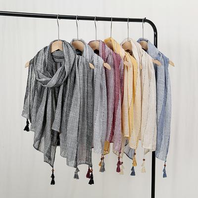 Color Blocking Striped Fringe Long Scarf Sunscreen Dual-use Silk Scarf Women's Shawl Outer Outfit
