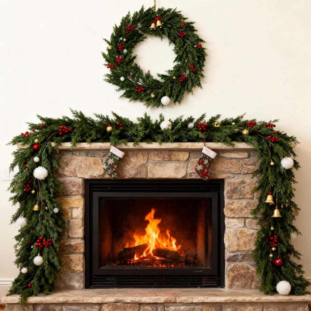 2025 Independence Day Norfolk Soft Rubber Hand-feel Pine Needles Christmas Garland