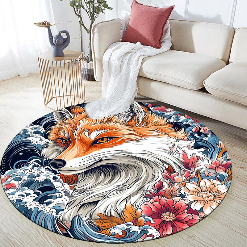 Fox pattern round rug,Carpet Rug for Living Room Bedroom Sofa Playroom Decor,Non-slip Floor Mat,Holiday Gifts and Birthday Gifts