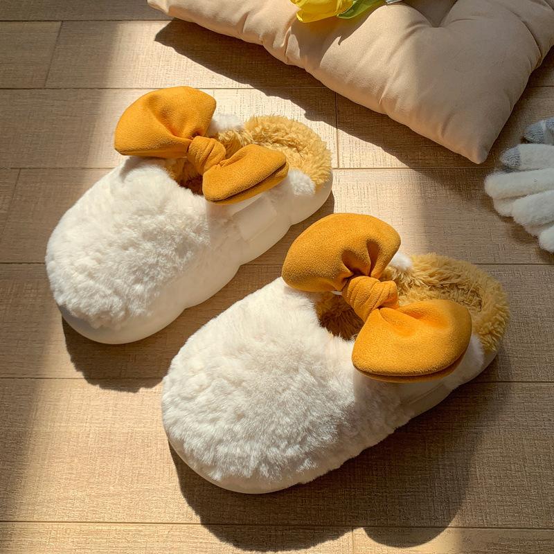 Less heart cotton slippers winter warm plush bow home soft cute student dormitory thick bottom mop