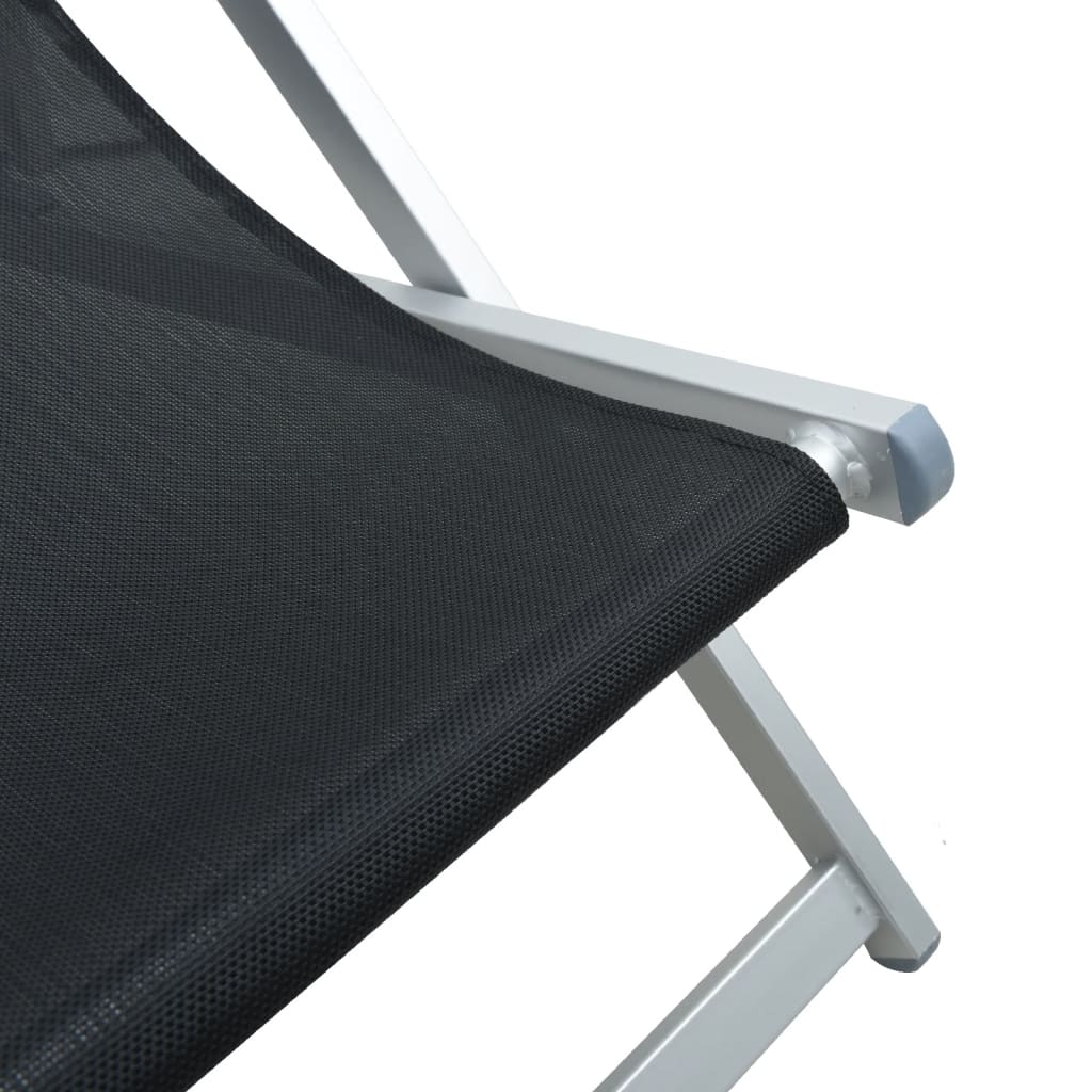 Beach Chairs 2 Pcs Foldable Black Aluminum and Textilene
