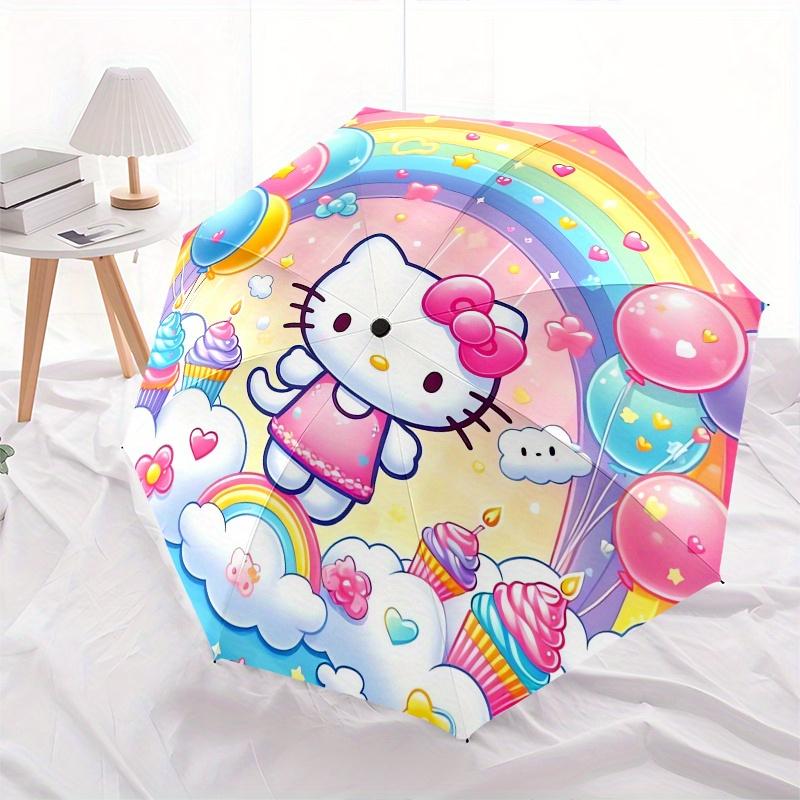 Hello Kitty,Rainbow Automatic Folding Umbrella-Simple 8-Rib Design, Bright Cartoon Pattern, Durable Iron Frame, Suitable For Travel, Outdoor