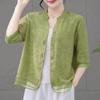 2024 Plus Size Slimming V-Neck Mid-Sleeve Casual Blouse for Moms