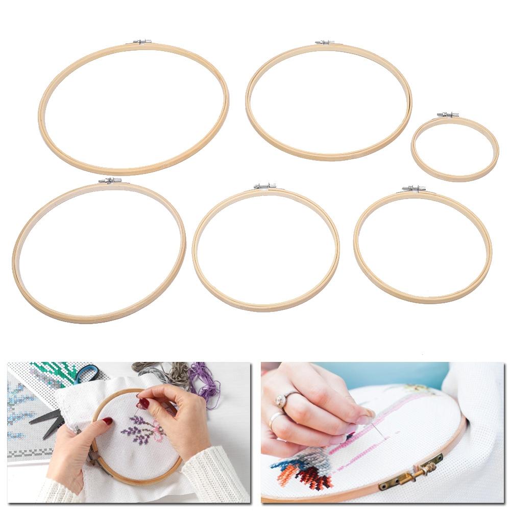 6Pcs Embroidery Hoops Circle CrossStitch Hoop Ring Wooden Frame CreamColoured DIY Tools