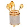 6Pcs Coffee Spoons Set with Holder Zinc Alloy Gold Dessert Spoons Mini Tea Spoons Set for Fruit Stirring Mixing Sugar