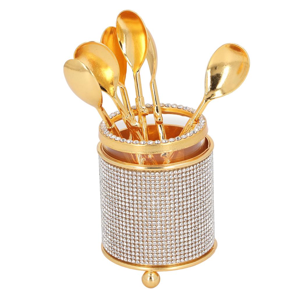 6Pcs Coffee Spoons Set with Holder Zinc Alloy Gold Dessert Spoons Mini Tea Spoons Set for Fruit Stirring Mixing Sugar