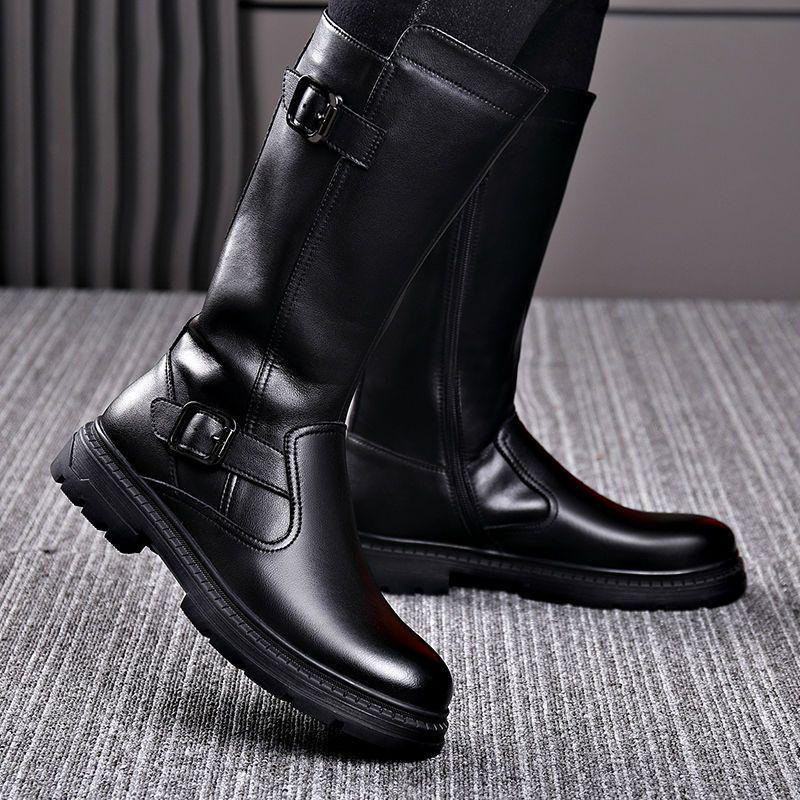 Men's High-Top Genuine Leather Equestrian Riding Boots - Winter Long Cowboy Style
