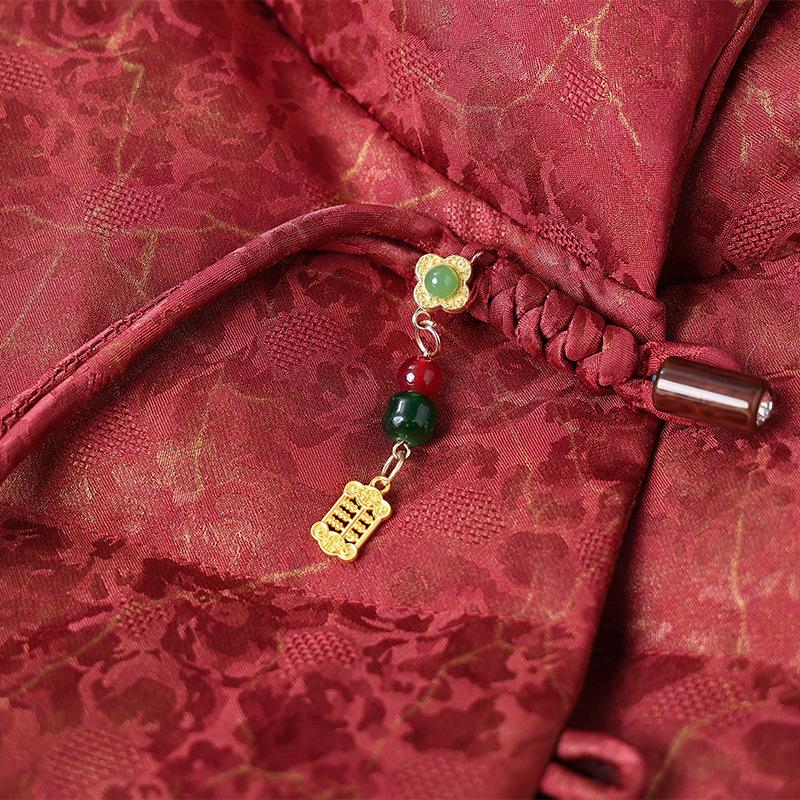 Year of the Rat Women's Red Winter Down Jacket: Elegant Chinese Style for Wedding Banquets