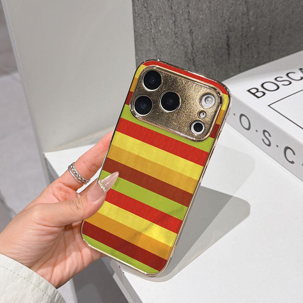 

Lucky Start Phone Case For iPhone 17 16 15 14 13 12 11 Pro Max 16E Gold Electroplated glass shell Autumn Stripes Warm Tones Cover IPHONE12PRO