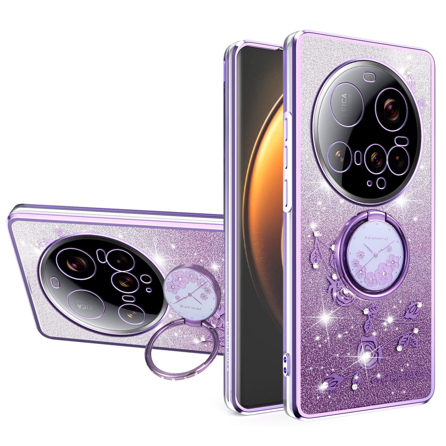 

KADEM For Xiaomi 15 Ultra Case Ring Kickstand TPU Flowers Phone Cover Gradient Glitter Purple