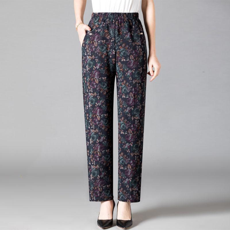 

Большие размеры Брюки для женщин среднего возраста Принт Эластичная высокая талия Повседневные брюки Прямые брюки Оверсайз Бабушка 5XL