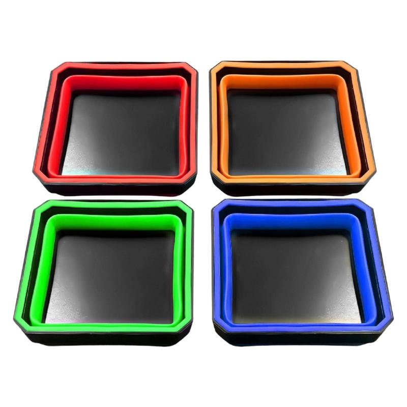 Space Saving Foldable Silicone Magnetic Tray Dish Organizer For Automotive Repair Tool And Hardware With Strong Grip
