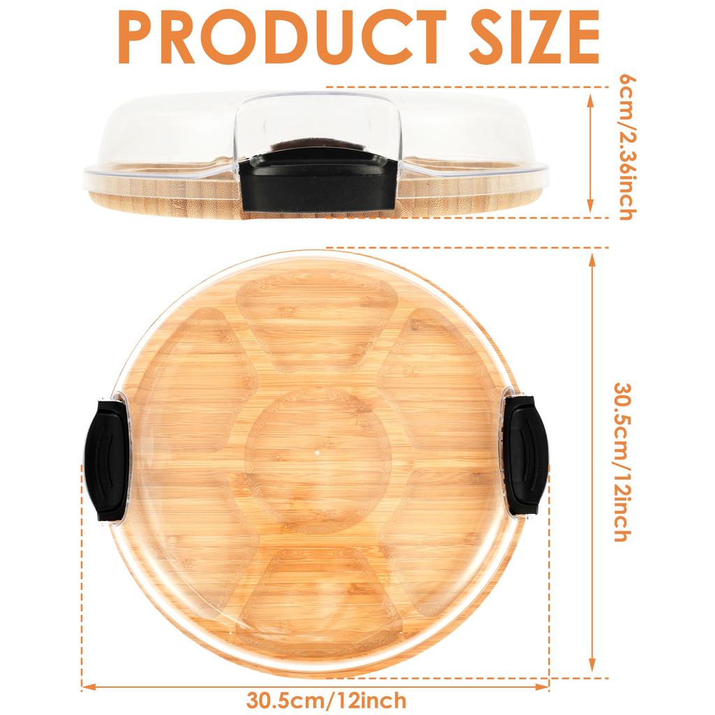 Charcuterie Board with Lid Handle Portable Cheese Boards with 7 Compartments Bamboo Meat Fruit Serving Tray for Kitchen Picnic