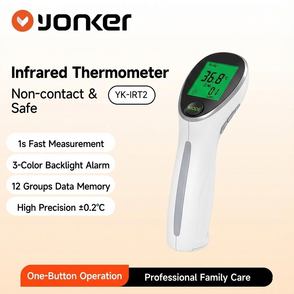 Yonker Household Test Fever Non Contact Forehead Thermometer Medical Baby Kid Infrared Forehead No Touch IR Gun Thermometers Plastic