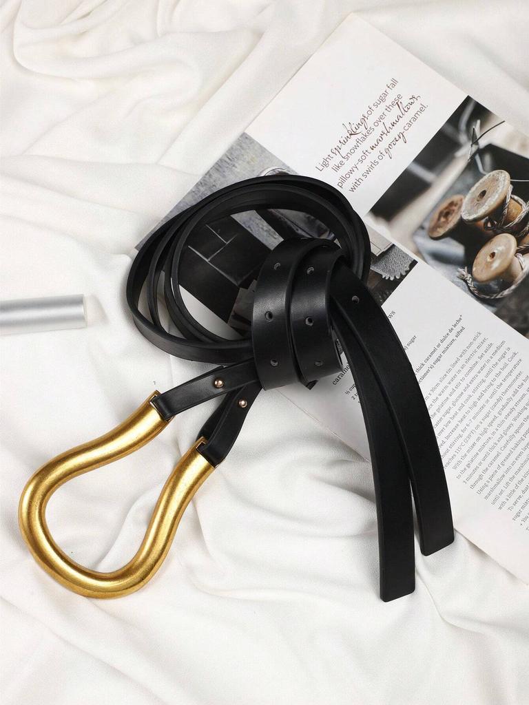 1pc Black Wide Horseshoe Buckle Belt for Women, Versatile Suit Waist Belt For Dress Skirt
