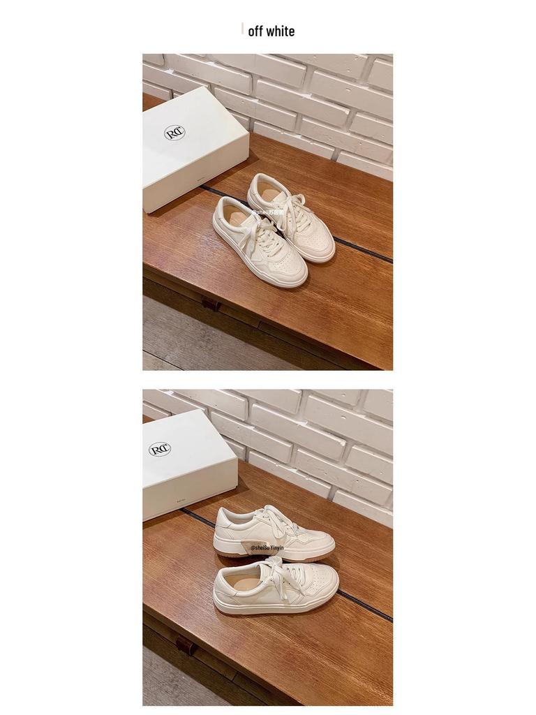 Women's Genuine Leather White Thick-Soled Casual Shoes - 2025 Spring/Autumn Versatile Soft-Soled Sports Sneakers, Flat Board Style.