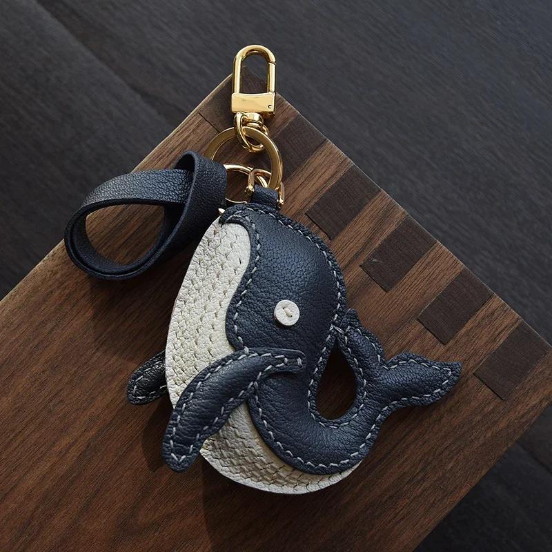 Handmade leather bag charms whale bag pendants leather car keychain pendants doll small decorations birthday gifts
