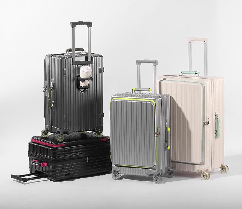 Expandable Color-block Suitcase with Transparent Wheels – Large, Durable, and Side-Opening Carry-On Trolley Case