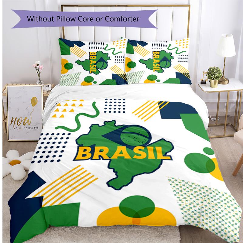 Brazil Football Printed Bedding 3 Piece Set Cozy Breathable Bed Cover Set as Housewarming Holiday Gift