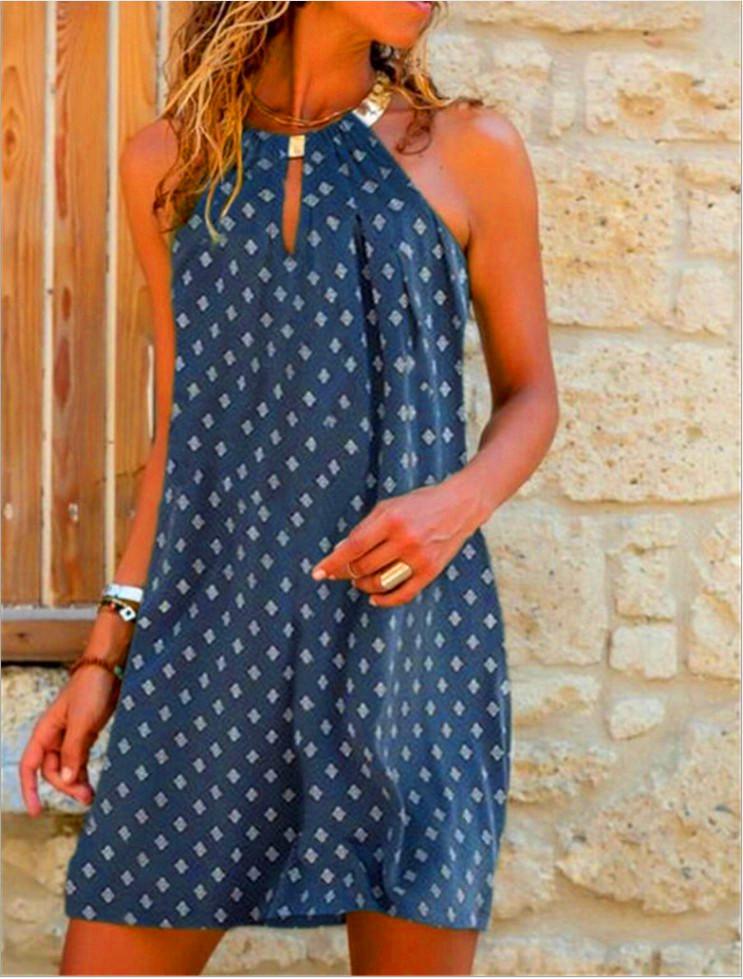 

2025 Spring Elegant Women s Halter Neck A-line Sleeveless Dress M