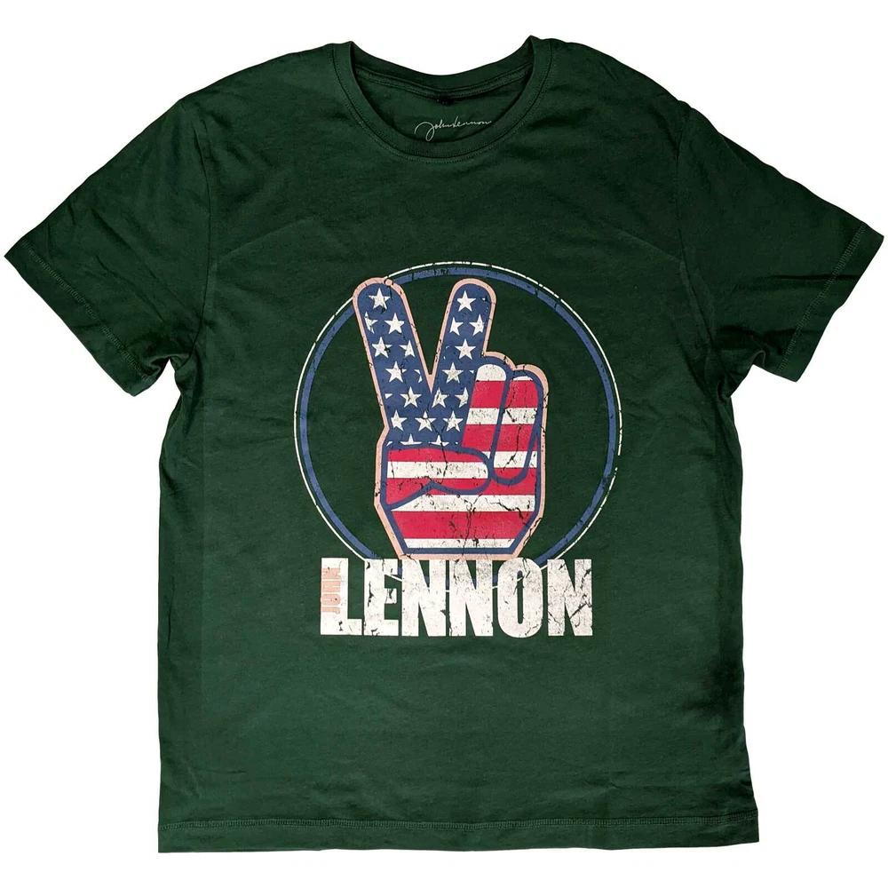 John Lennon Unisex Tshirt Peace Fingers Us Flag S
