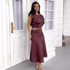 2024 European & American Summer Ruffle Sleeve Crop Top and High Waist Midi Skirt Set