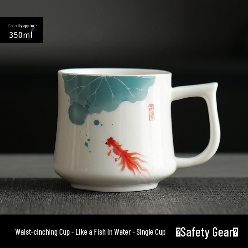 Роскошная керамическая чайная чашка с крышкой из жадеита с жировым оттенком - Белая фарфоровая кружка из Дэхуа для личного или офисного использования 200mL - 400mL