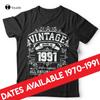 Vintage Made In 19701991 Birthday Tshirt Gift Present Name Day Tee Shirt Unisex