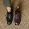 Krazing Pot Cow Skin Autumn Winter Brogues Shoes Lace Up Low Heels Size 42 Round Toe Oxford Shoes Carving Decoration Pumps