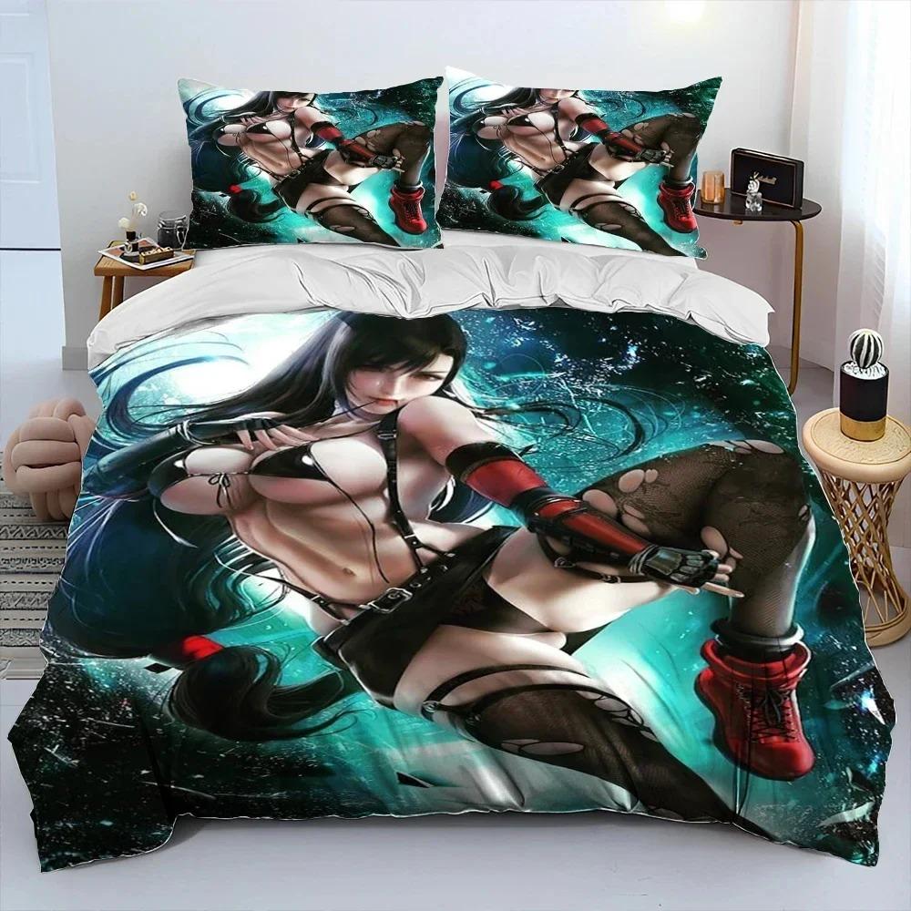 3D Print Anime Game Tifa Aerith Sexy Girl Lace Bedding Set Duvet Cover Bed Set Quilt Cover Pillowcase Comforter king Queen Size