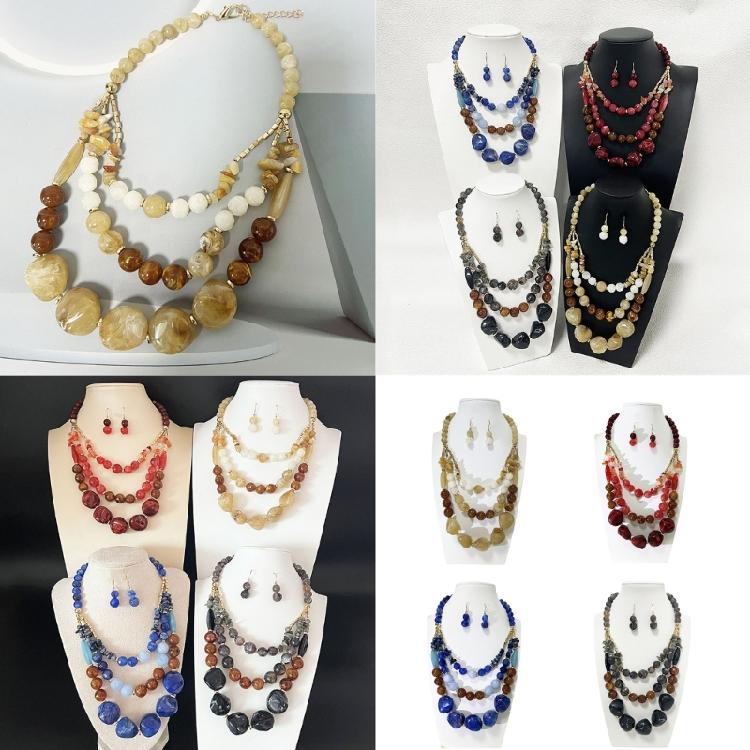 Versatile Multi Color Beaded Collarbone Chain Necklace Pendant Earrings Acrylic Jewelry for Matching Most Outfits