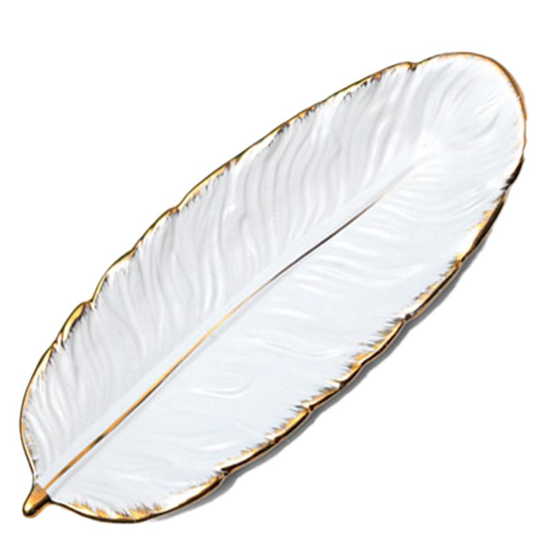 T02C!Light Luxury Phnom Penh Dessert Plate White Feather Plate Banana Leaf Fruit Plate Dry Fruit Plate
