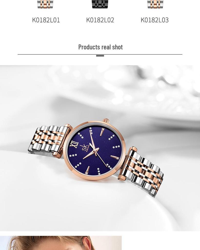SK Women's Starry Sky Luxury Waterproof Steel Band Watch - Model 0182
