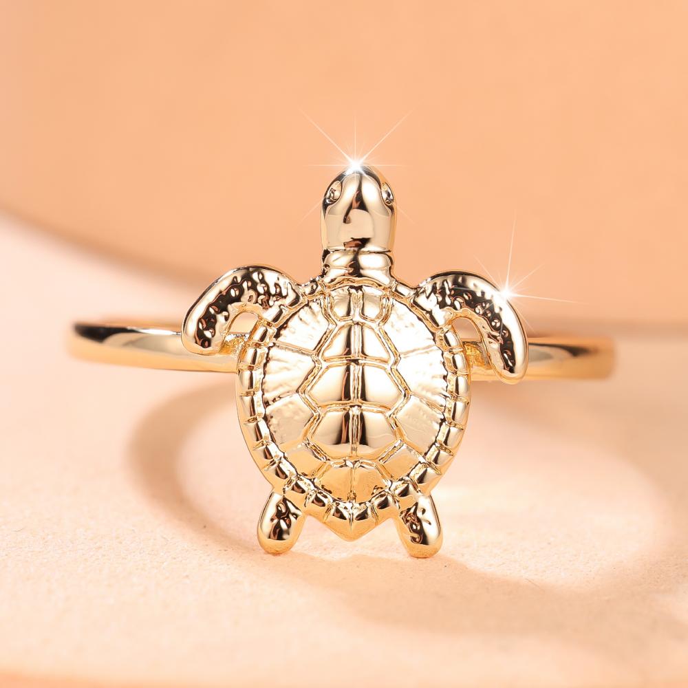 Cute Gold Color 3D Sea Turtle Ring for Women Delicate Animal Jewelry Fashion Gift Daily Beach