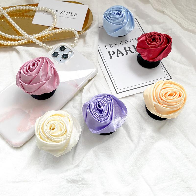 Creative Silky Satin Rose Airbag Bracket Lazy Desktop Case Folding Air Cushion Bracket Tablet Phone