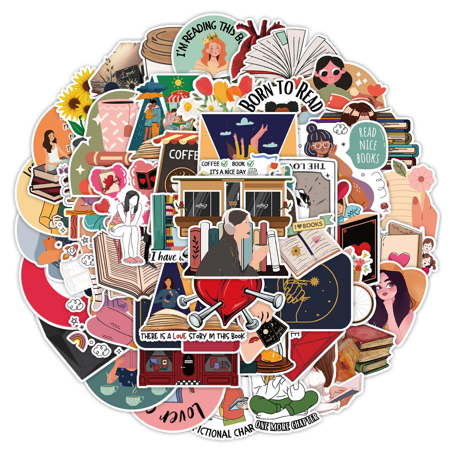

50 Наклеек с рисунками читающих девочек для украшения автомобиля, мобильного телефона, скейтборда, водонепроницаемые креативные канцелярские наклейки