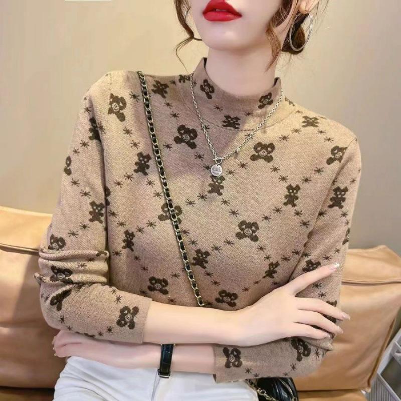 Women's Cashmere Half High Neck T-shirt - 2023 Winter Fleece-lined Warm Slimming Base Layer