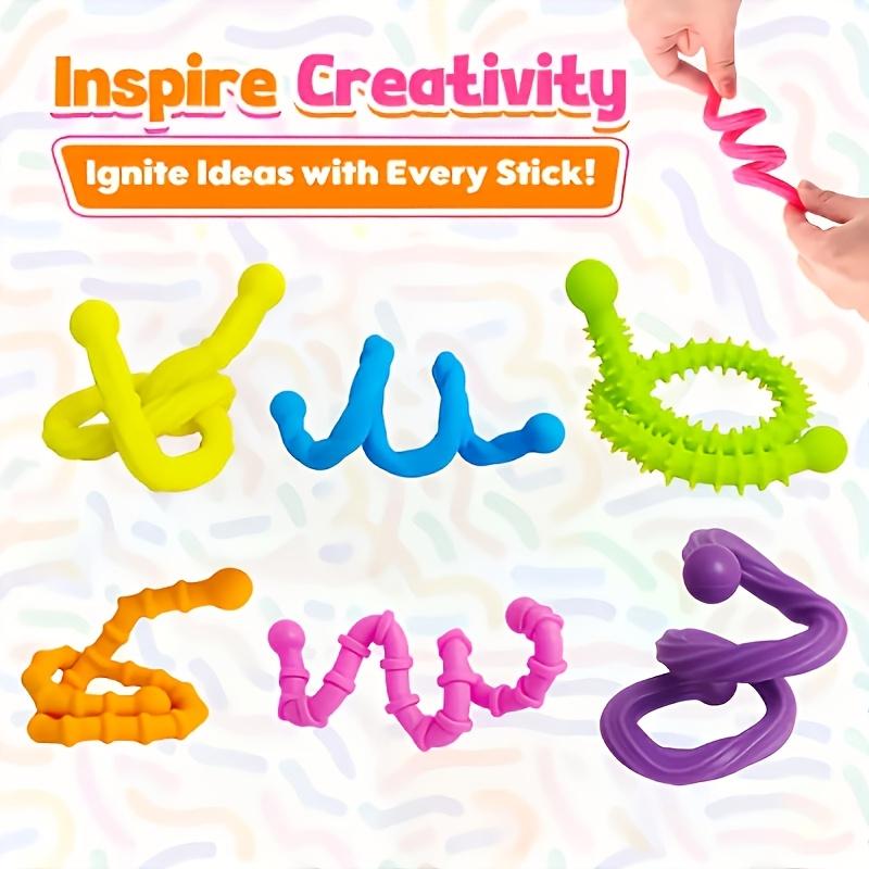 6 Sensory Sticks Reversible Textured Toys,Silicone Fine Motor Skills and Educational Thinking Toys,Perfect Christmas Party Gift