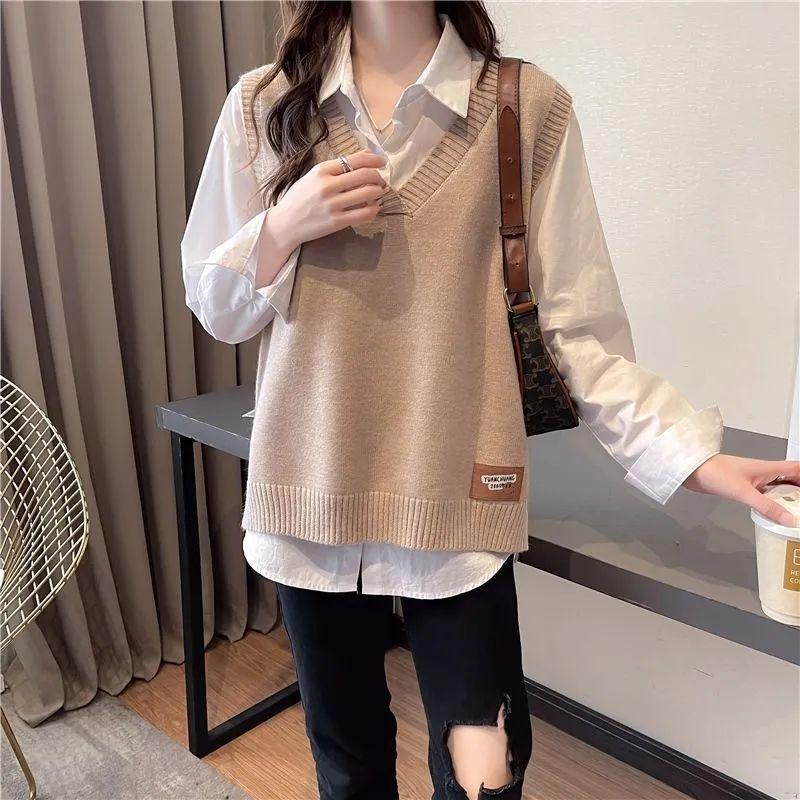 V-neck Knitted Vest for Women In Autumn Loose Vest Lazy Style Layering Over Sleeveless Waistcoat and Waistcoat