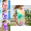 Womens Vibrant Tie-dye Printed Tops Casual Short Sleeve Blouse Perfect For Summer
