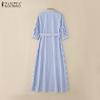 ZANZEA Women Turn Down Collar Casual 3/4 Sleeve Long Shirt Dress