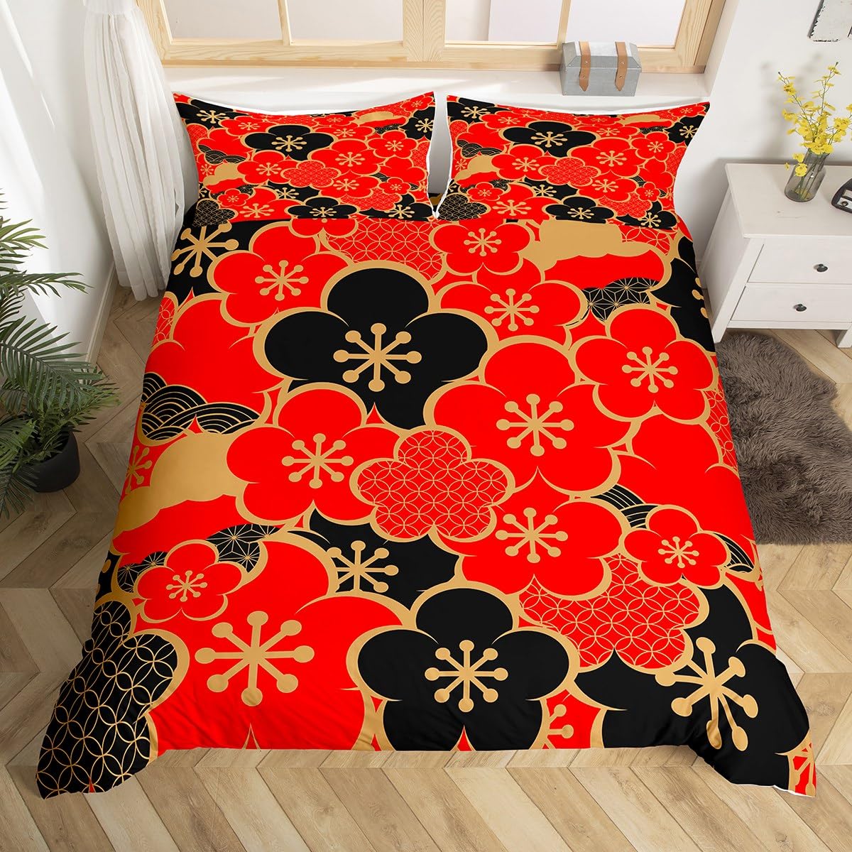 

White Crane Down Duvet Cover Queen King Size Wild Bird Animal Bedding Set Ink Painting Quilt Cover Trees Branches Plants 3 Pcs AU King(245*210cm)3pcs