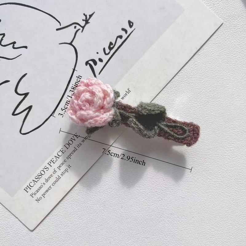 Korean Handmade Crochet Flower Hair Clip Sweet Knitted Side Clip Cute Girl Headwear for Women Gift