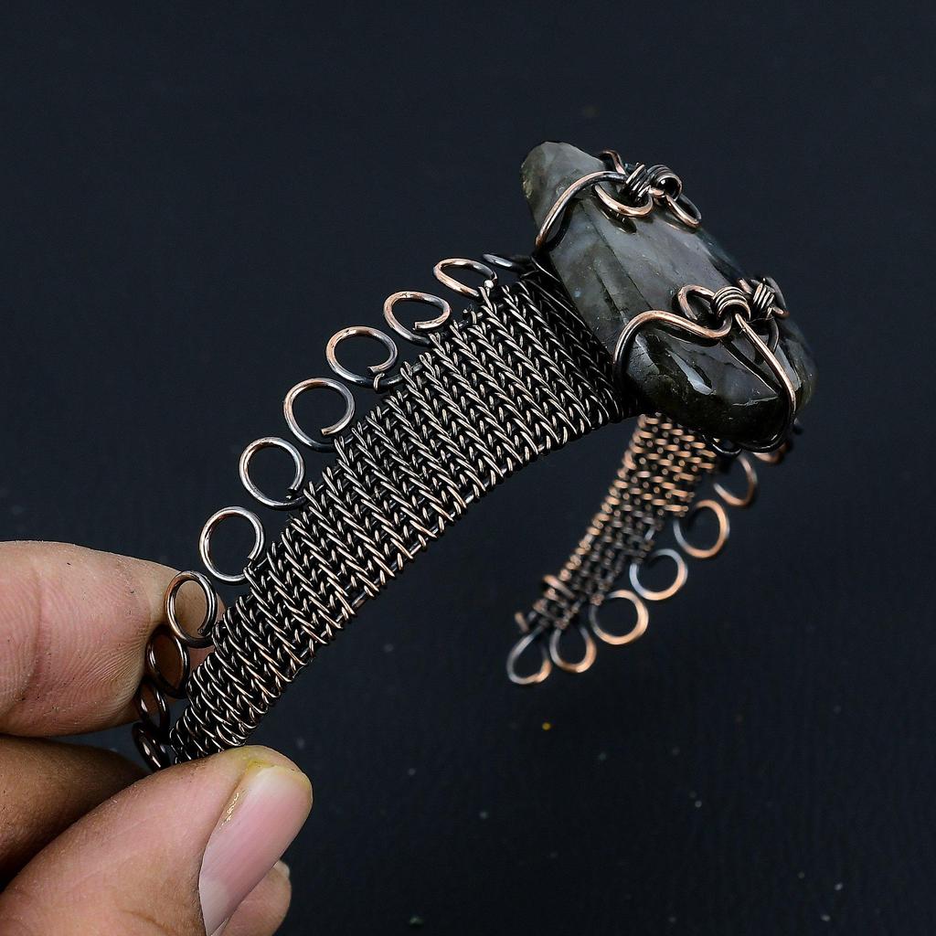 Labradorite Bangle, 999 Copper Wire Wrapped Jewelry, Gemstone Bangle, Gift For Her Handmade Dainty Jewelry